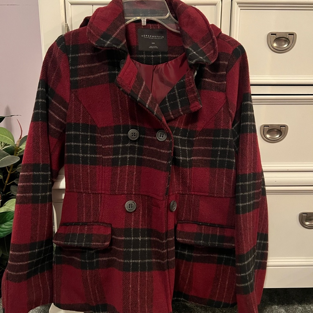 Aeropostale Women's Red and Black Coat light weight